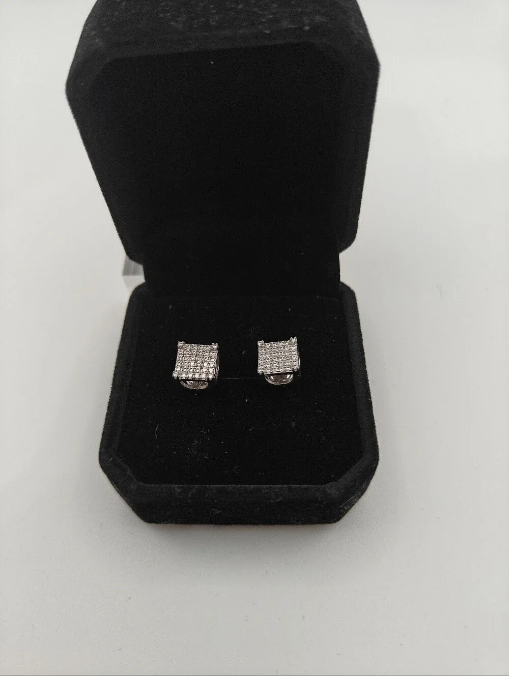 Square style earrings 2CT VV1 Moissanite & 925S Silver WHITE GOLD PLATED
